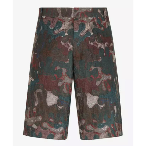 Dior And Peter Doig Silk Cotton Camouflage Oblique Jacquard Bermuda Shorts 50